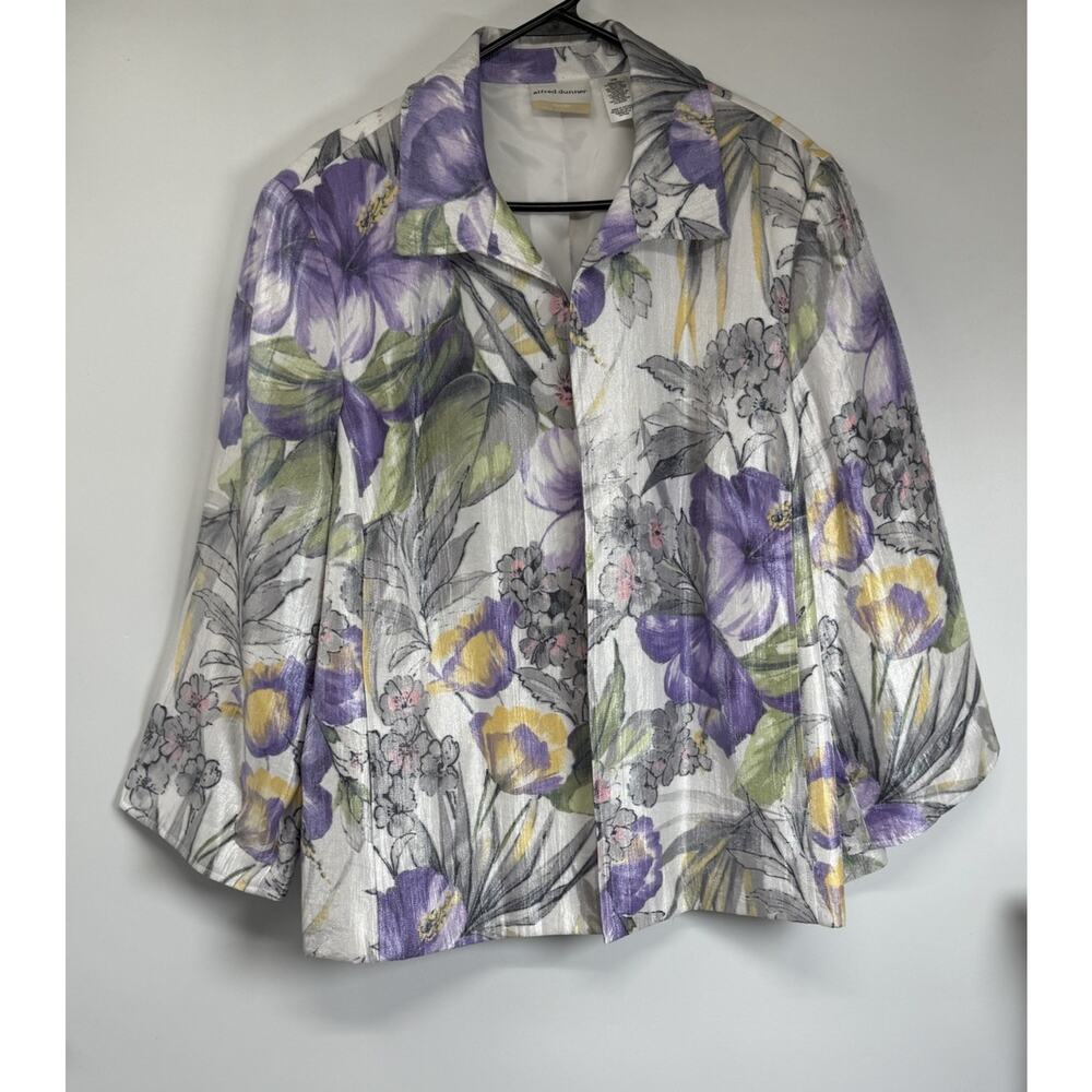 Alfred Dunner Floral Jacket 18W Lightweight Blazer Purple Botanical Spring Soft